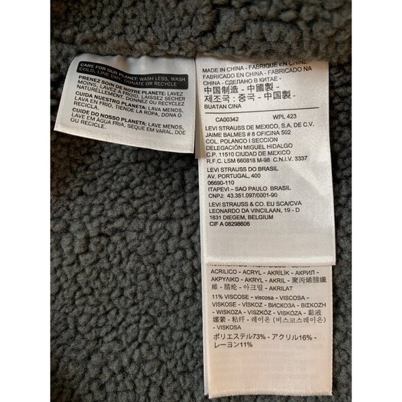 Levi Mens Black Denim Sherpa-Lined Trucker Jacket M RII10590 EUC Snap - Picture 6 of 14